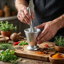 Pilão de Alumínio Pequeno para Temperos e Ervas - Utensílio de Cozinha e Decoração Pilão de Alumínio Pequeno para Temperos e Ervas - Utensílio de Cozinha e Decoração