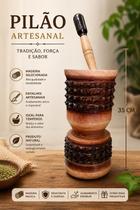 Pilão de Madeira Artesanal Fino Acabamento 35 cm Mesclado