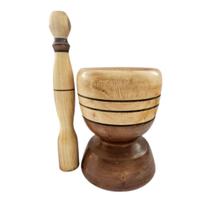 Pilão De Madeira Grande 25cm 1.5 litros com Socador