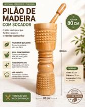 Pilão de Madeira Grande Artesanal Fino Acabamento 80 cm