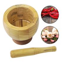 Pilão Em Bambu Com Socador Para Temperos E Condimentos