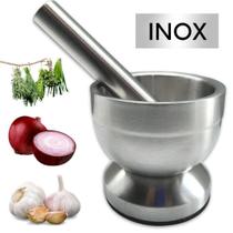 Pilao Inox Robusto Pesado Com Socador Alho Macerar Tempero Ervas