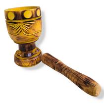 Pilão Socador Alho Madeira Artesanal Médio