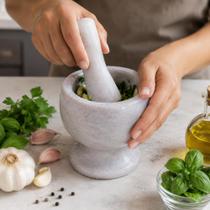 Pilão Socador Pedra Natural Artesanal Macerador Alho Temperos Triturador Pimentas Ervas