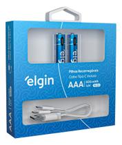 Pilha aaa recarregavel 500 mwh 1.6v com cabo tipo c elgin
