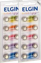Pilha Alcalina LR44 Elgin Bateria A76 Ag13 kit 20 unidades