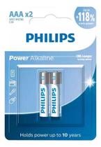 Pilha Alcalina Philips AAA LR03P2B59 Blister com 2 unidades, longa duração 1.5 V
