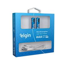 Pilha Alcalina Recarregável AAA Palito USB-C 1.200mAh c/ 2 unidades + Cabo Elgin - ELE000000082428 Pilha Alcalina Recarregável AAA Palito USB-C 1.200mAh c/ 2 unidades + Cabo Elgin - ELE000000082428