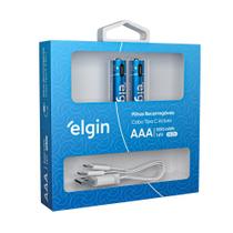Pilha Alcalina Recarregável AAA Palito USB-C 1.200mAh com 2 unidades + Cabo