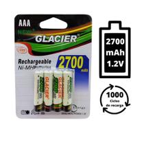 Pilha Palito Recarregável Cartela C/ 4 Unidades Glacier AAA 2700mah