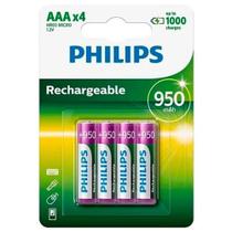Pilha Philips Recarregável AAA Palito Com 4 Unidades 950mah