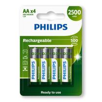 Pilha Recarregavel AA Philips Bateria 2A 2500mAh Pequena 4 unidades Pilha Recarregavel AA Philips Bateria 2A 2500mAh Pequena 4 unidades