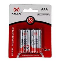 Pilha Recarregável AAA 1000 mAh kit 4 unidades Mox Bateria