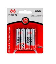 Pilha Recarregável AAA 1000 mah Mox Recarregáveis MO1000 Cartela 04 Unidades