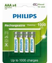 Pilha Recarregavel AAA Philips 1000mah c/ 04 Unid
