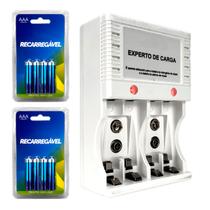 Pilha Recarregavel Carregador Bivolt Com 8 Pilhas AAA