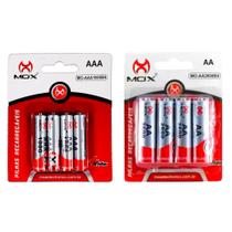 Pilha Recarregável Cartela com 4 AA Normal e 4 AAA (Palito) Mox Premium - Kit 8 Pilhas