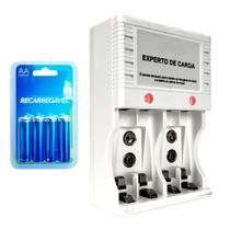 Pilha Recarregavel Com Carregador Kit Com 4 Pilhas AA