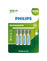 Pilha Recarregável Palito AAA Philips 1000mAh com 4 Unidades