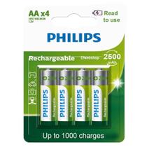 Pilha Recarregável Philips Aa 2500 mAh Pequena com 4 Unidades Prontas pro Uso RTU