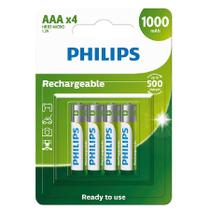 Pilha recarregável Philips AAA 1000mAh R03B4RTU10/59 cartela com 4 unidades Pilha recarregável Philips AAA 1000mAh R03B4RTU10/59 cartela com 4 unidades