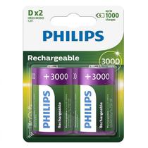 Pilha Recarregável Philips Tipo D Grande 3000 mAh Lr20 com 2 Unidades no Blister R20B2A300/10 Pilha Recarregável Philips Tipo D Grande 3000 mAh Lr20 com 2 Unidades no Blister R20B2A300/10