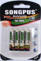 Pilha Songpus Blister Recarregável Aaa 2700 Mah C/4 Pilha Songpus Blister Recarregável Aaa 2700 Mah C/4