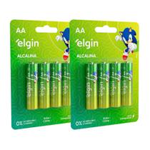 Pilhas AA Alcalina Elgin 1,5v Pequena Comum Cartelas 08 Unidades
