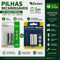 Pilhas AA Recarregáveis 1.2V 2000mAh Green 0221220 2 Peças Pilhas AA Recarregáveis 1.2V 2000mAh Green 0221220 2 Peças