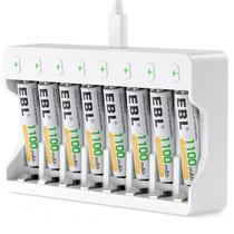 Pilhas AAA recarregáveis EBL 1100mAh, pacote com 8 baterias com carregador