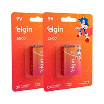 Pilhas Bateria 9v Zinco Elgin 2 Cartela com 1 Bateria 9v Brinquedo Radio Sensor Violão