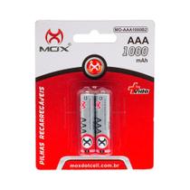 Pilhas Palito AAA Recarregáveis 2600mAh MOX Kit com 2