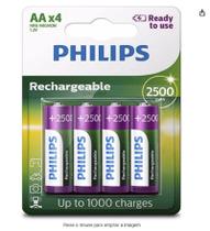Pilhas Philips Recarregáveis AA 2500 Mah Recarregável com 4 unidades