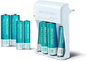 Pilhas Recarregável + Carregador Com 4- Pilhas AA e 4- Pilhas AAA Multilaser