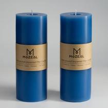 Pillar Candle MOZEAL 3x8, azul sem perfume, derramado à mão, conjunto de 2