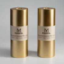 Pillar Candle MOZEAL, derramada à mão, sem perfume, 3 x 8 polegadas, conjunto de 2 peças douradas