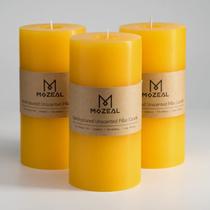Pillar Candle MOZEAL, derramada à mão, sem perfume, 3x6, amarela, conjunto de 3