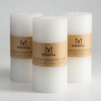 Pillar Candle MOZEAL, derramada à mão, sem perfume, 3x6, branca, conjunto de 3