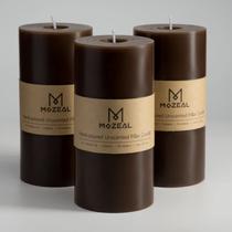 Pillar Candle MOZEAL, derramada à mão, sem perfume, 3x6, marrom, conjunto de 3
