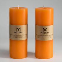 Pillar Candle MOZEAL, derramada à mão, sem perfume, laranja de 3 x 8 polegadas, conjunto de 2