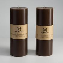 Pillar Candle MOZEAL, derramada à mão, sem perfume, marrom de 3 x 8 polegadas, conjunto de 2