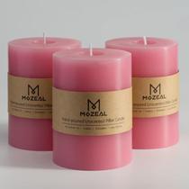 Pillar Candle MOZEAL, derramada à mão, sem perfume, rosa de 3x4 polegadas, conjunto de 3
