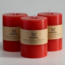 Pillar Candle MOZEAL, derramada à mão, sem perfume, vermelha 3x4, conjunto de 3