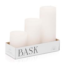 Pillar Candles Bask Mottled, branco sem perfume, conjunto de 3 Pillar Candles Bask Mottled, branco sem perfume, conjunto de 3