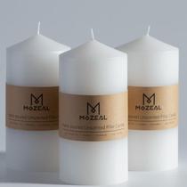 Pillar Candles MOZEAL, derramado à mão, branco sem perfume, 3x6 polegadas, conjunto 3
