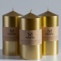 Pillar Candles MOZEAL Gold, sem perfume, 3 x 6 polegadas, conjunto de 3