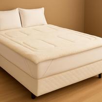 Pillow Top Protetor Colchão Sherpa Percal 400 Fios Luxo Dupla Face