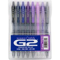 Pilot, canetas de rolo de gel G2 Premium, pacote G2 Boost Purples, The Colors of Creativity, pacote com 8 bolsas, ponta fina de 0,7 mm, variadas