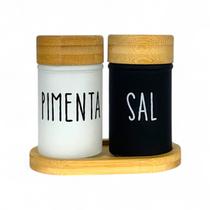 Pimenteiro E Saleiro Doha Em Vidro E Bambu Com Suporte 90ml Pimenteiro E Saleiro Doha Em Vidro E Bambu Com Suporte 90ml