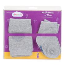 Pimpolho Kit Joelheira e Meia Infantil 6-12 meses cinza mescla